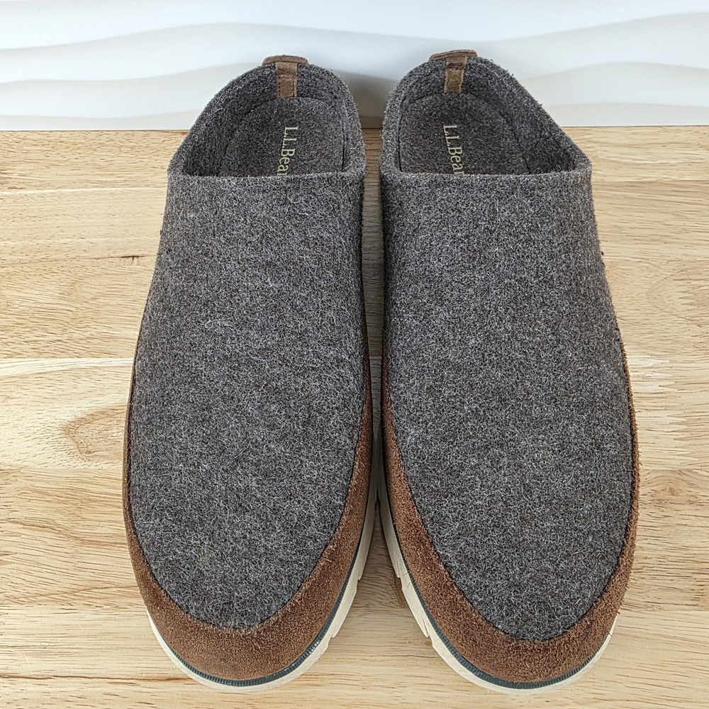 LL‎ Bean Downeast Slip On Clogs Gray Wool Brown Suede Shoes Mens Size 11 - Picture 6 of 13
